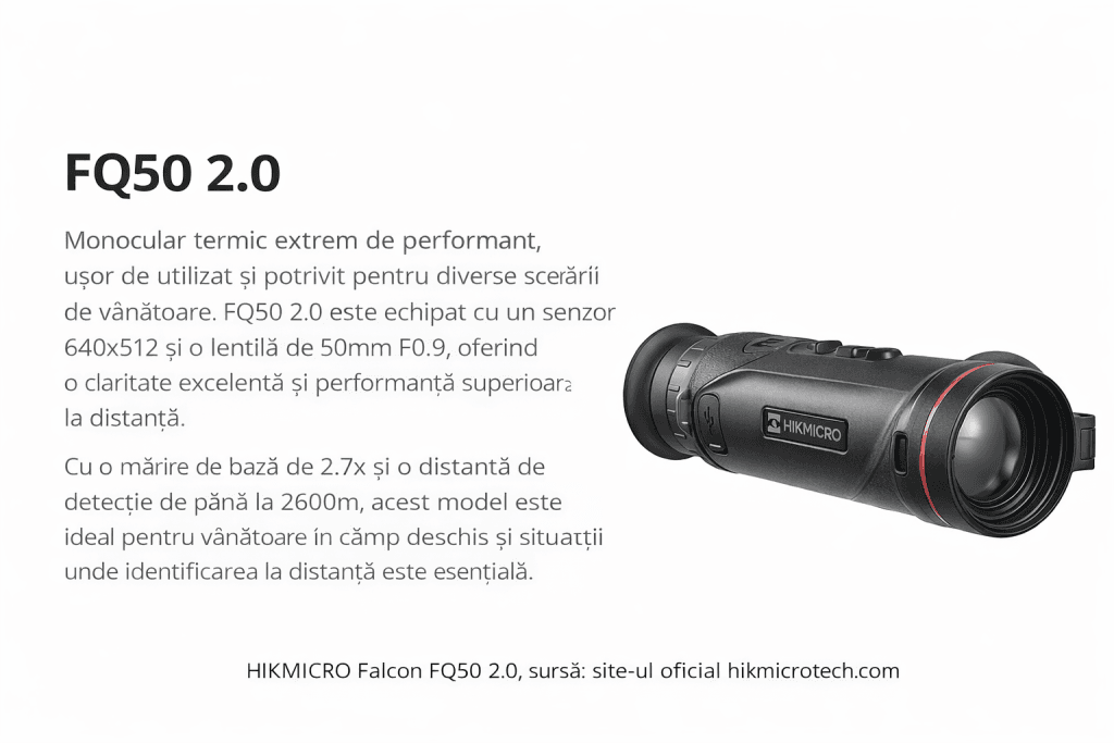 monocular termic Hikmicro Falcon FQ50 2.0 640x512 lentilă 50mm detecție 2600m vânătoare