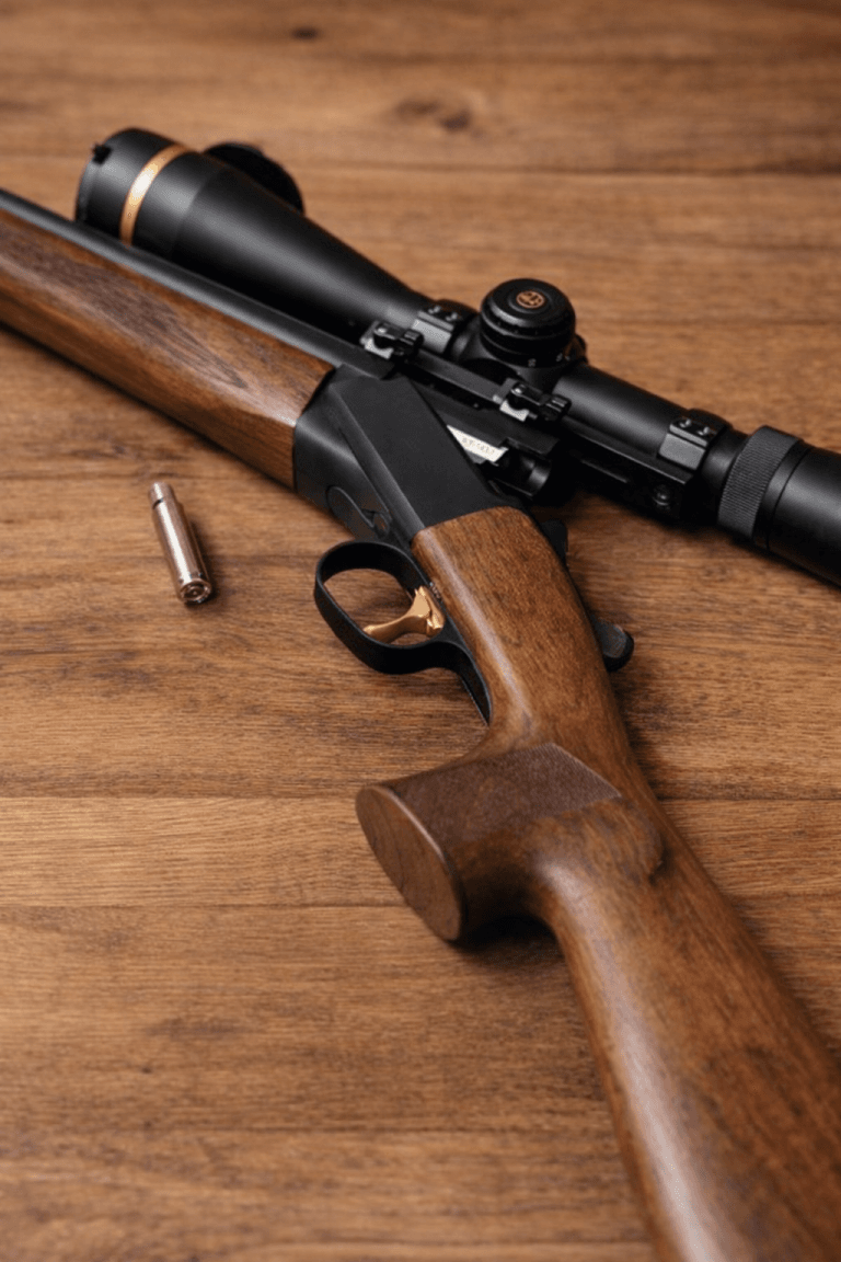 single-shot rifle de vânătoare cu pat de lemn și lunetă optică